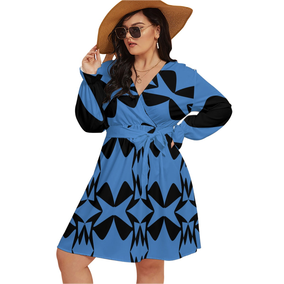 Origen Destination |On-Arrival Point of Origen Women's V-neck Dress With Waistband (Full-figured)