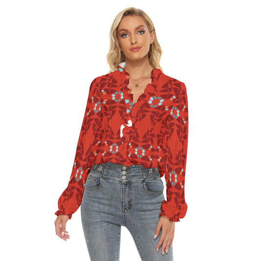 Origen Destination Women's Pleated Collar V-neck Blouse