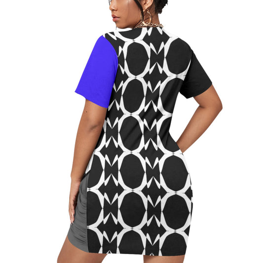 Origen Destination |On-Arrival Point of Origen Symbol-inspired Women’s Stacked Hem Dress With Short Sleeve(Full-figured)