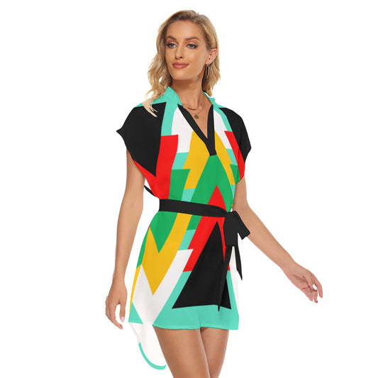Origen Destination |On-Arrival Point of Origen Women's Stand-up Collar Casual Dress With Belt