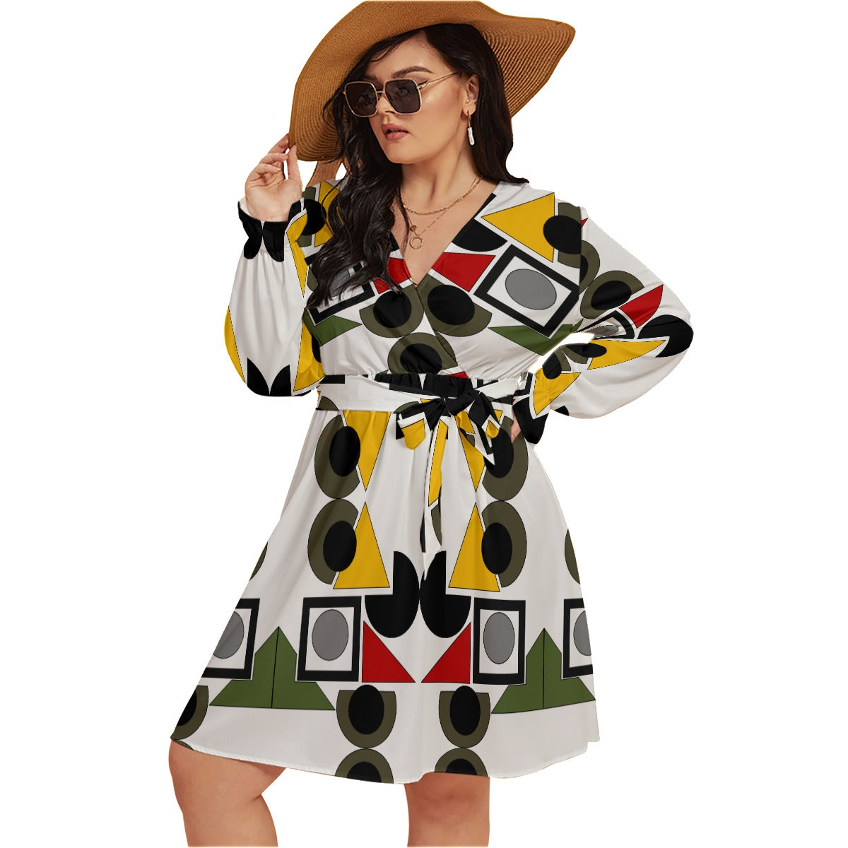 Origen Destination Women's V-neck Dress With Waistband(Plus Size)