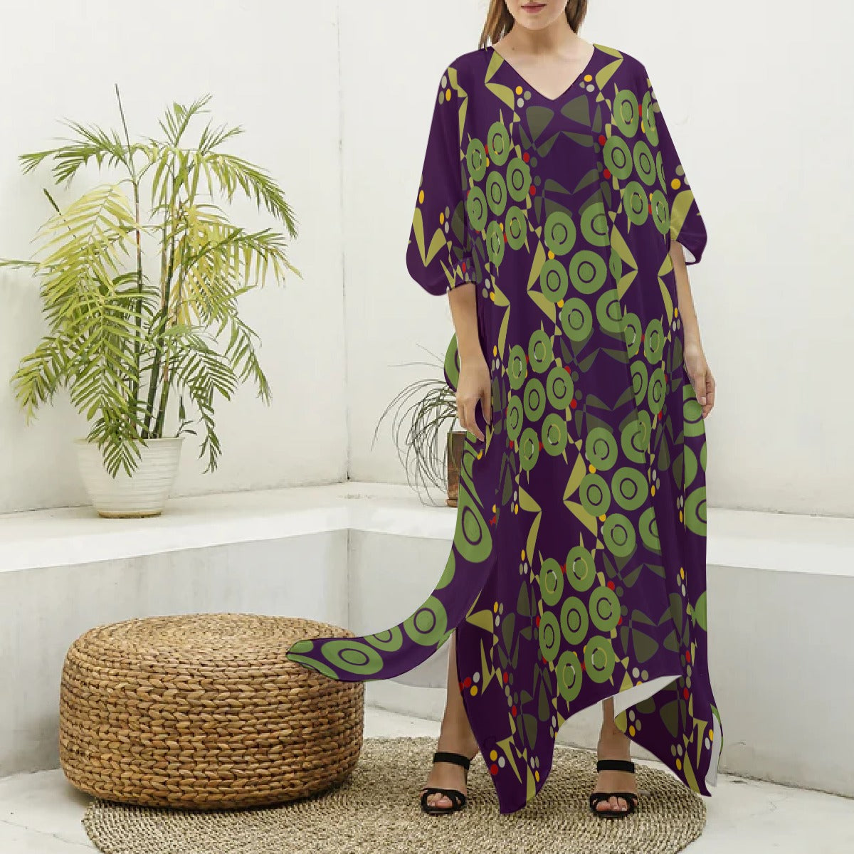 Origen Destination Women's V-neck Patterned Kaftan Robe
