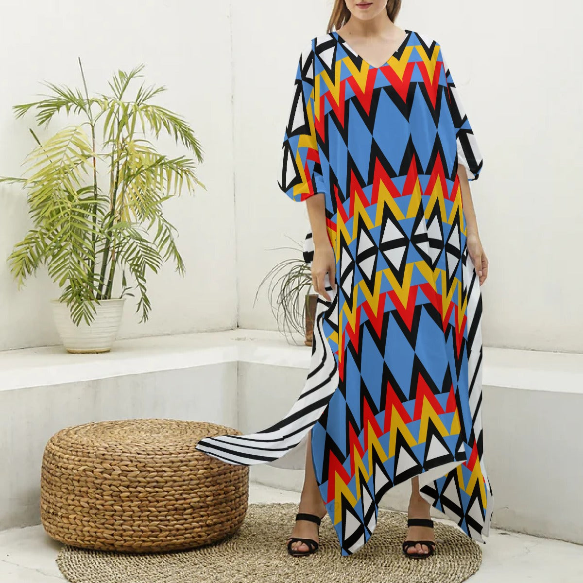 Origen Destination Women's V-neck Patterned Kaftan Robe