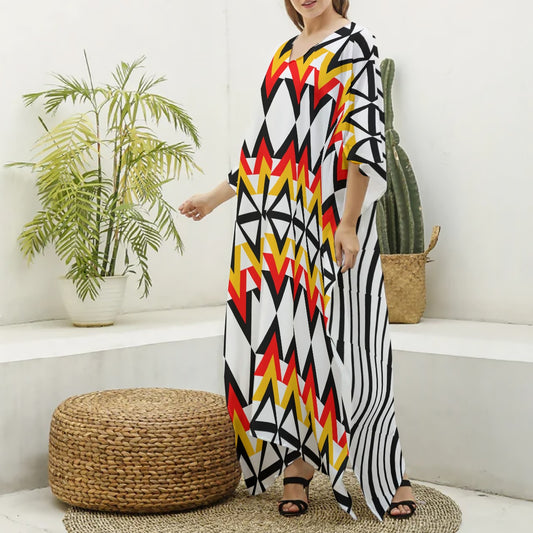 Origen Destination Women's V-neck Patterned Kaftan Robe