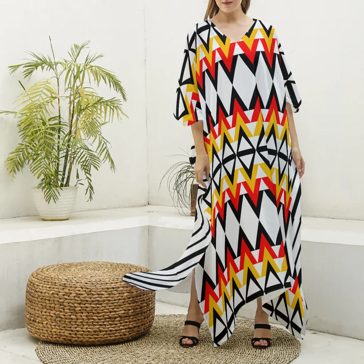 Origen Destination Women's V-neck Patterned Kaftan Robe