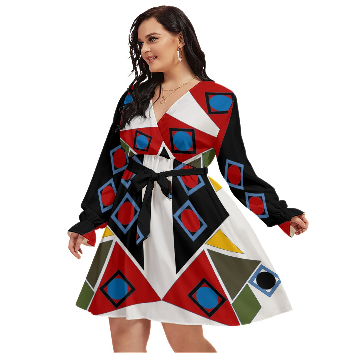 Origen Destination Women's V-neck Dress With Waistband(Plus Size)