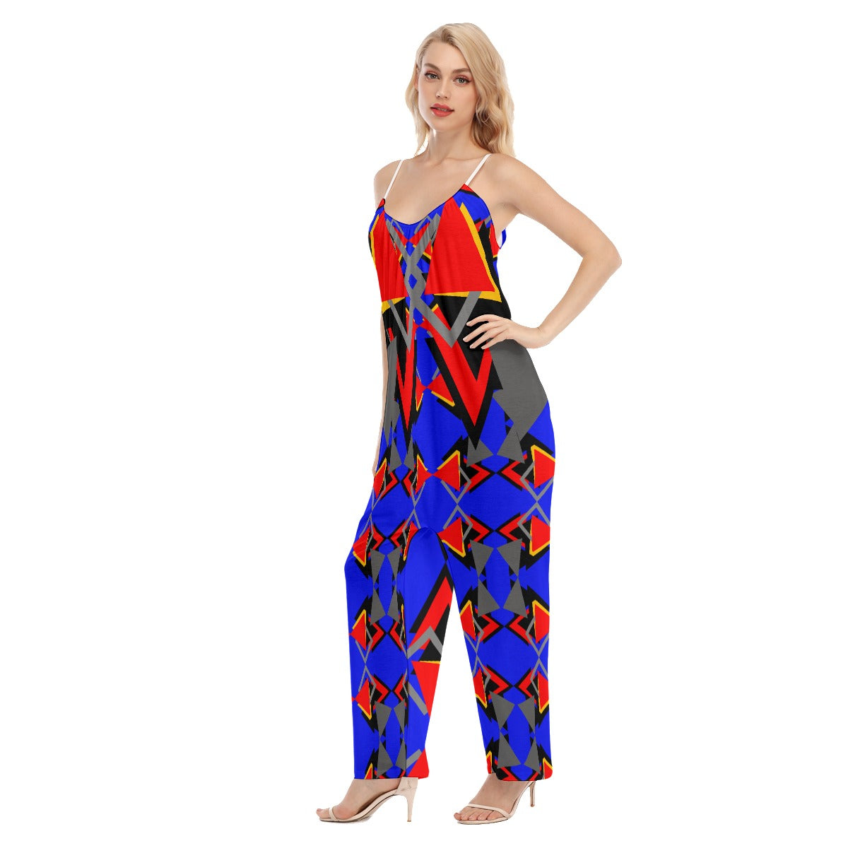 Origen Destination| Dia-Symbol Blue/Multi-color Women's Loose Cami Jumpsuit