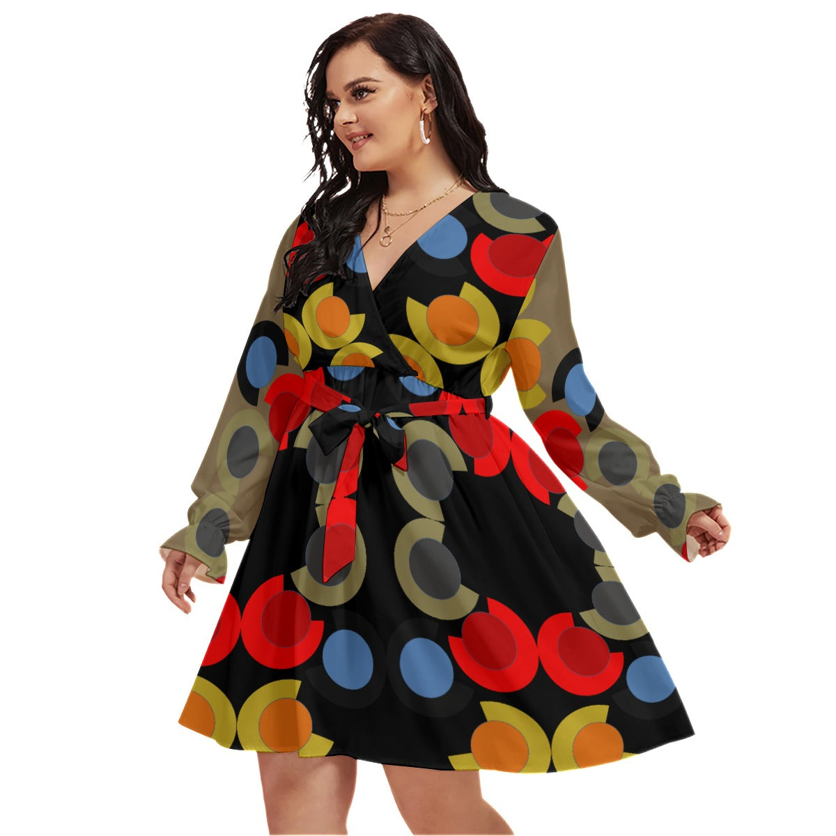 Origen Destination Women's V-neck Dress With Waistband(Plus Size)