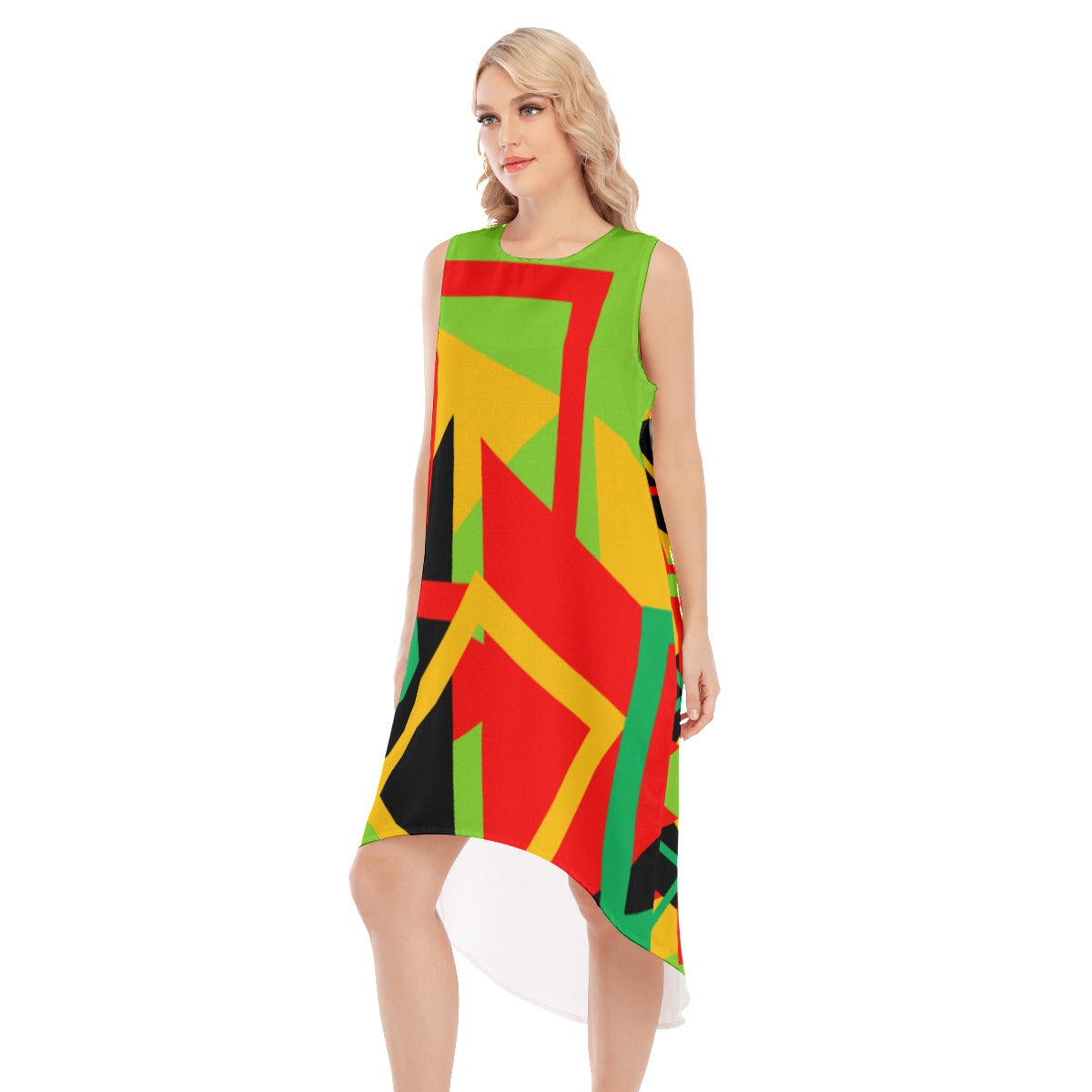 Origen Destination |On-Arrival Point of Origen Women's Lime/Multicolor Sleeveless Long Dress