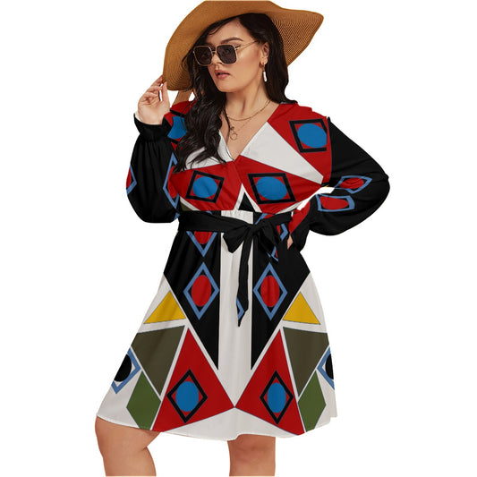 Origen Destination Women's V-neck Dress With Waistband(Plus Size)