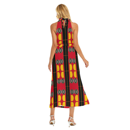 OD Women's Wrap Hem Belted Halter Dress Pattn2hfd