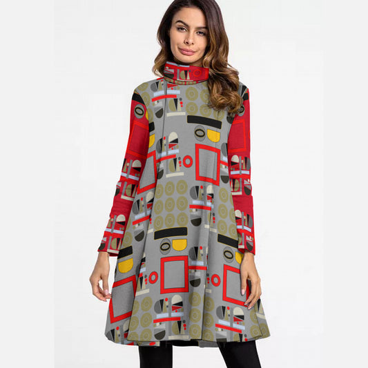 OD Women's Turtle neck Long Sleeve Flare out Patt78