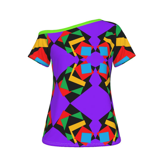 Origen Destination |On-Arrival Point of Origen Women's Purple/Multicolor Off-Shoulder T-shirt