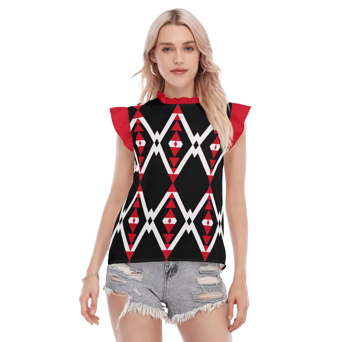 Origen Destination |On-Arrival Point of Origen Dia-Symbol Women's Blouse With Ruffle Collar