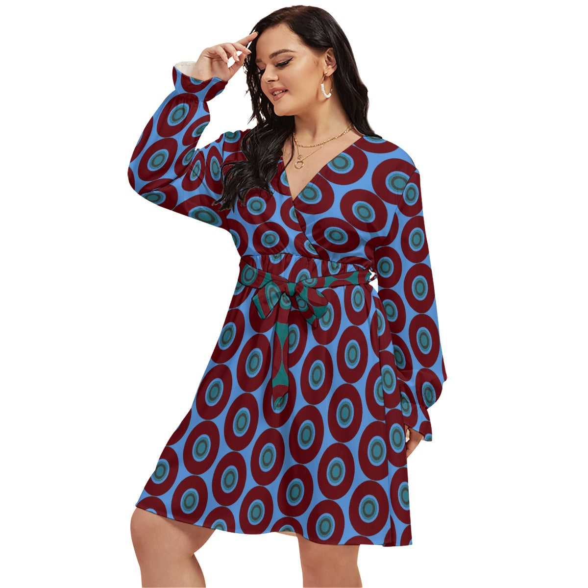 Origen Destination Women's Concentric V-neck Dress With Waistband(Plus Size)
