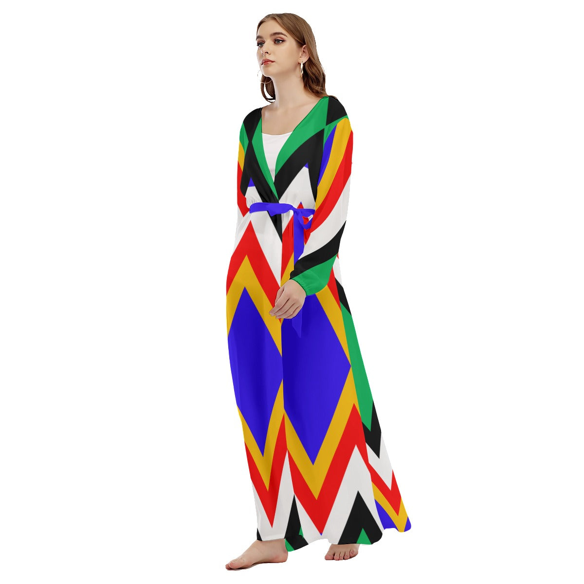Origen Destination |On-Arrival Point of Origen Women's Vibrant Blue/Multicolor Beach Long Coat