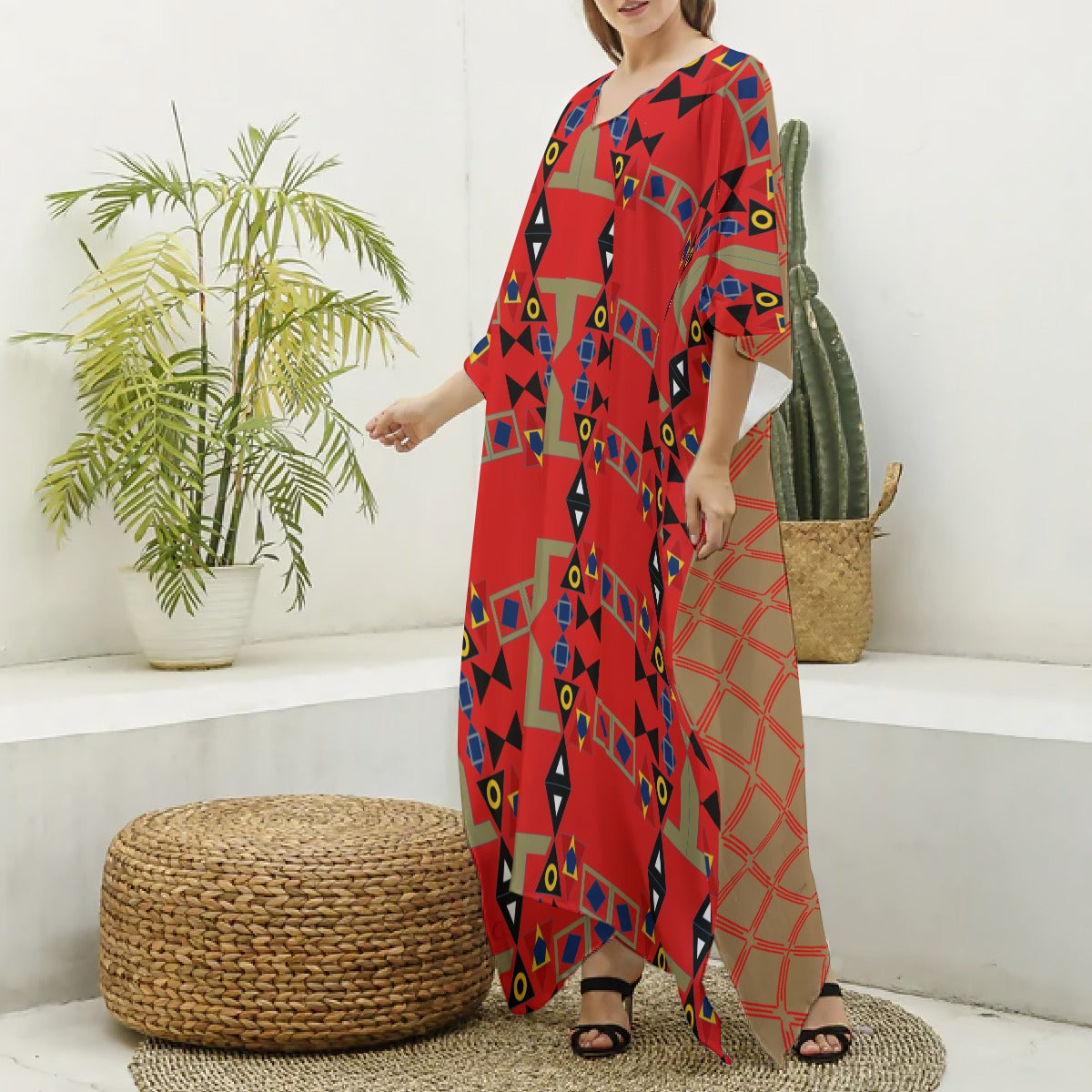 Origen Destination Women's V-neck Patterned Kaftan Robe