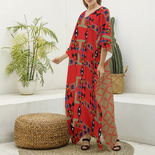 Origen Destination Women's V-neck Patterned Kaftan Robe