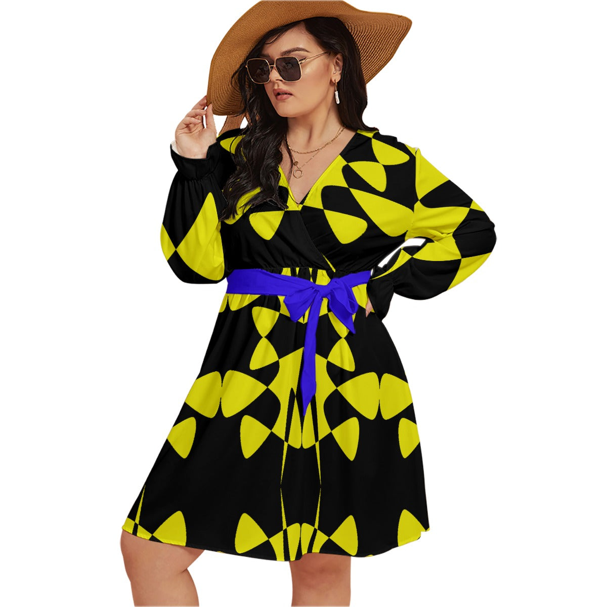 Origen Destination |On-Arrival Point of Origen Women's V-neck Dress With Waistband (Full-figured)