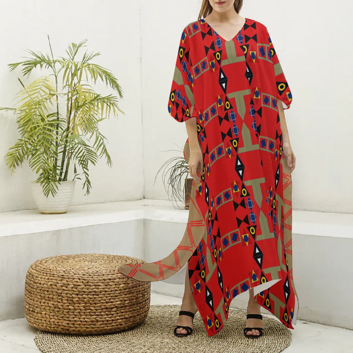 Origen Destination Women's V-neck Patterned Kaftan Robe