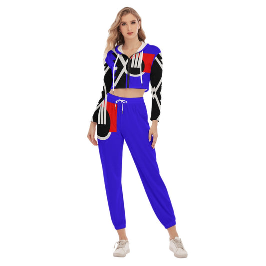 Origen Destination Symbol-inspired Women's Vibrant Blue Crop Hoodie Jumpsuit