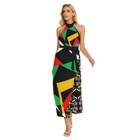 Origen Destination Women's Wrap Hem Belted Halter Dress