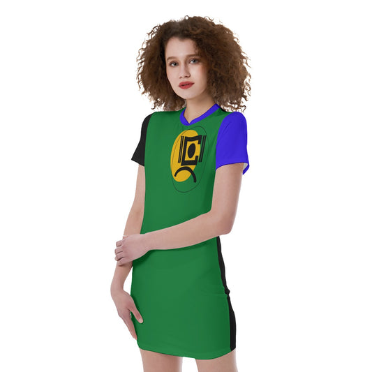 Origen Destination |On-Arrival Point of Origen  Women's Short Sleeve Green Fitted Dress