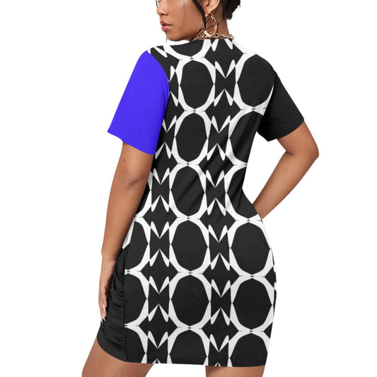 Origen Destination |On-Arrival Point of Origen Symbol-inspired Women’s Stacked Hem Dress With Short Sleeve(Full-figured)
