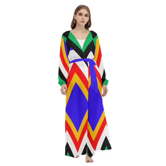 Origen Destination |On-Arrival Point of Origen Women's Vibrant Blue/Multicolor Beach Long Coat