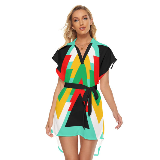 Origen Destination |On-Arrival Point of Origen Women's Stand-up Collar Casual Dress With Belt