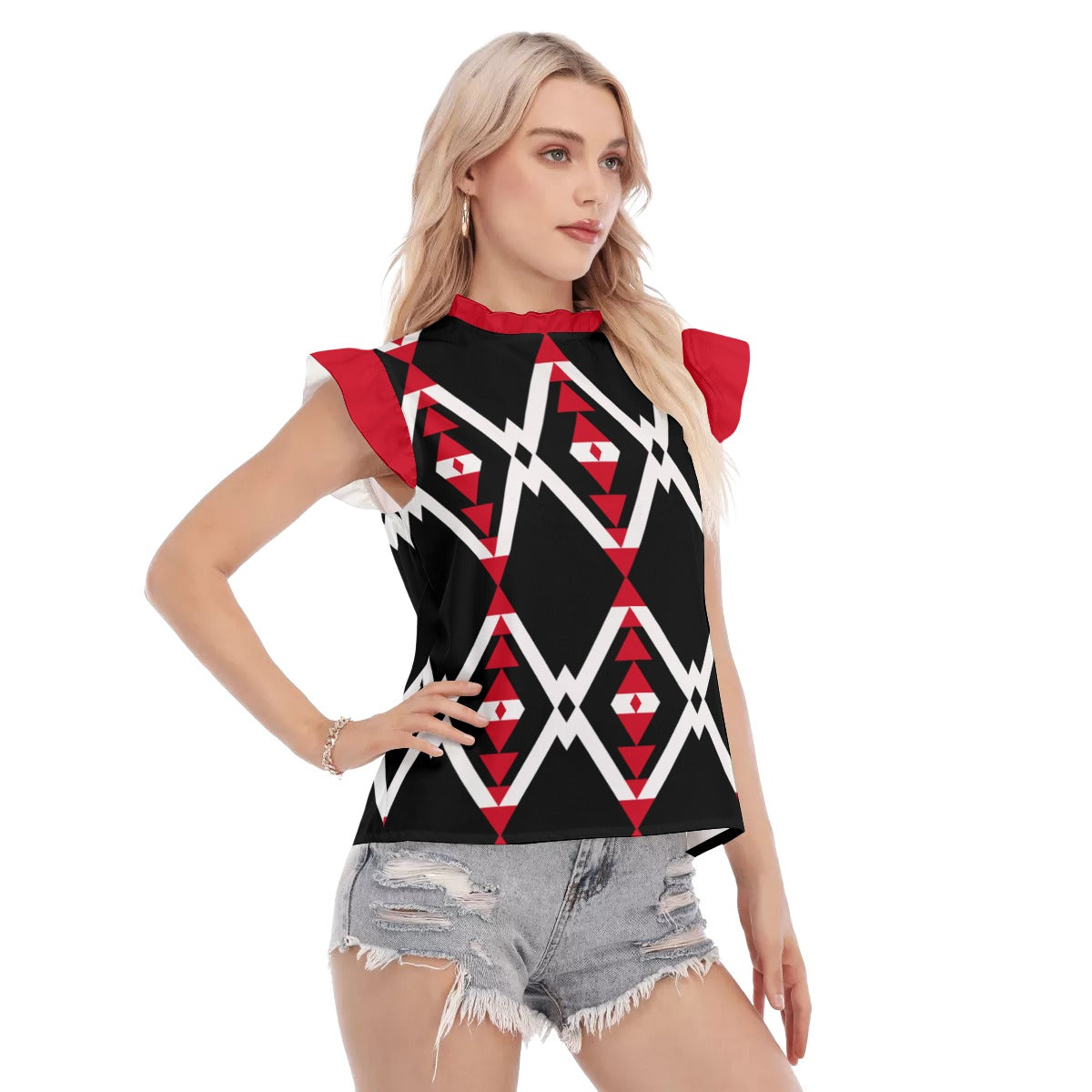 Origen Destination |On-Arrival Point of Origen Dia-Symbol Women's Blouse With Ruffle Collar