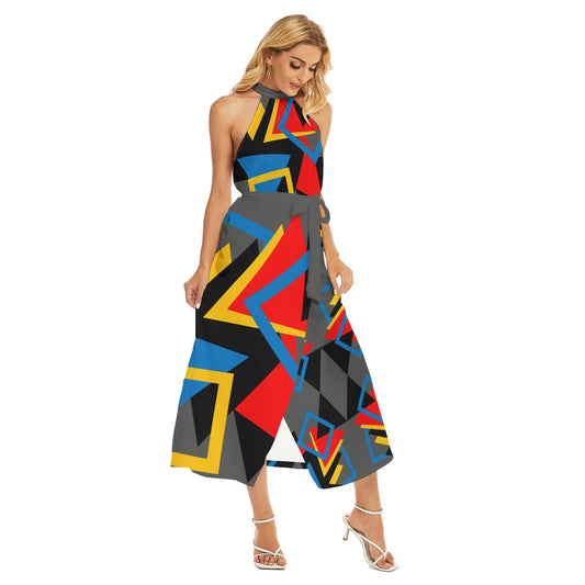 Origen Destination Women's Wrap Hem Belted Halter Dress