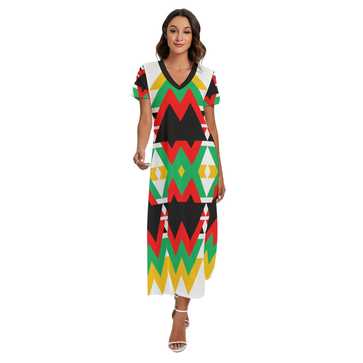 Origen Destination |On-Arrival Point of Origen Dia-symbol Women's V-neck Dress With Short Sleeve