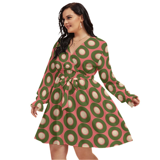 Origen Destination Women's Concentric V-neck Dress With Waistband(Plus Size)