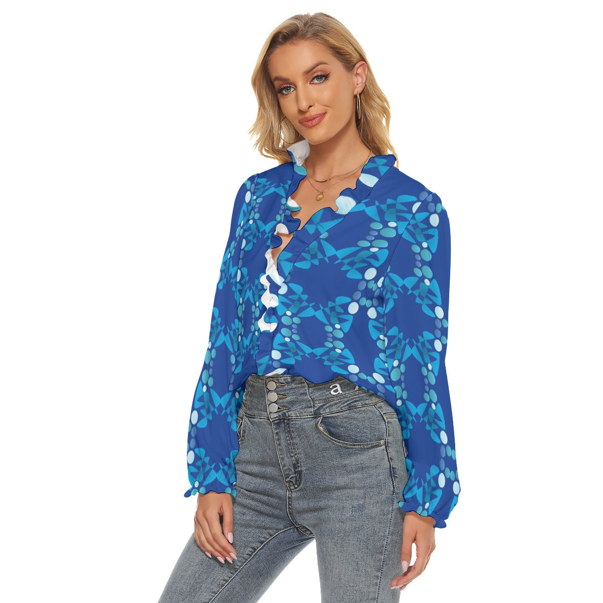 Origen Destination Women's Pleated Collar V-neck Blouse