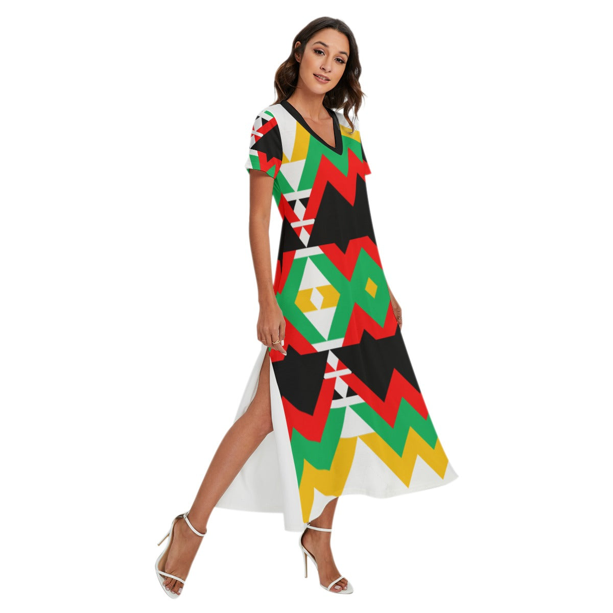 Origen Destination |On-Arrival Point of Origen Dia-symbol Women's V-neck Dress With Short Sleeve