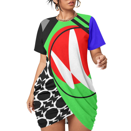 Origen Destination |On-Arrival Point of Origen Symbol-inspired Women's Stacked Hem Dress With Short Sleeve (Full-figured)