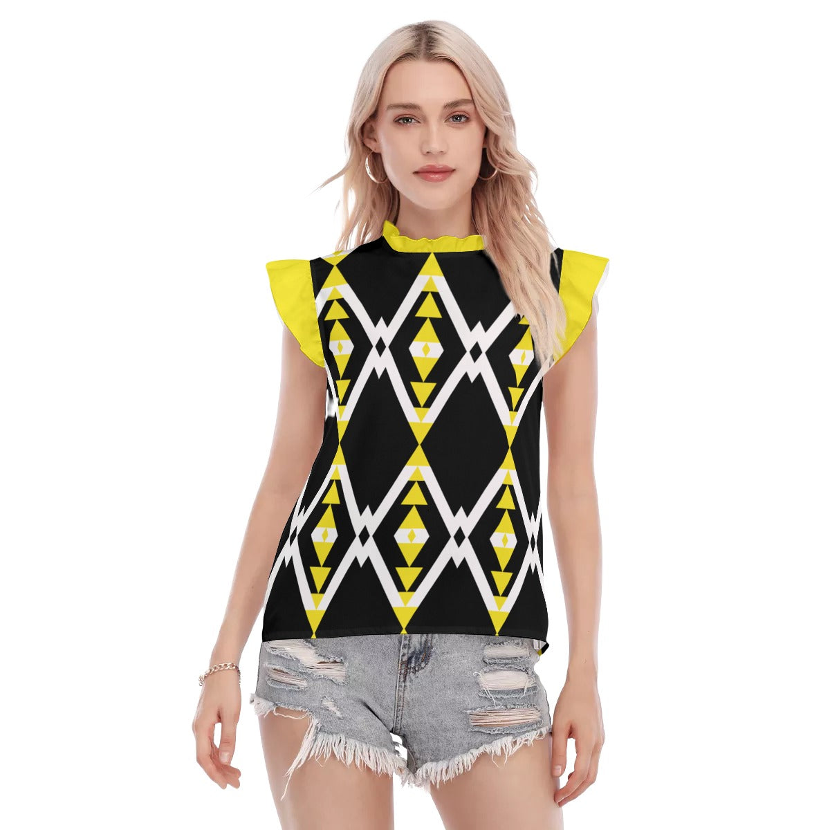 Origen Destination |On-Arrival Point of Origen Dia-Symbol Women's Blouse With Ruffle Collar