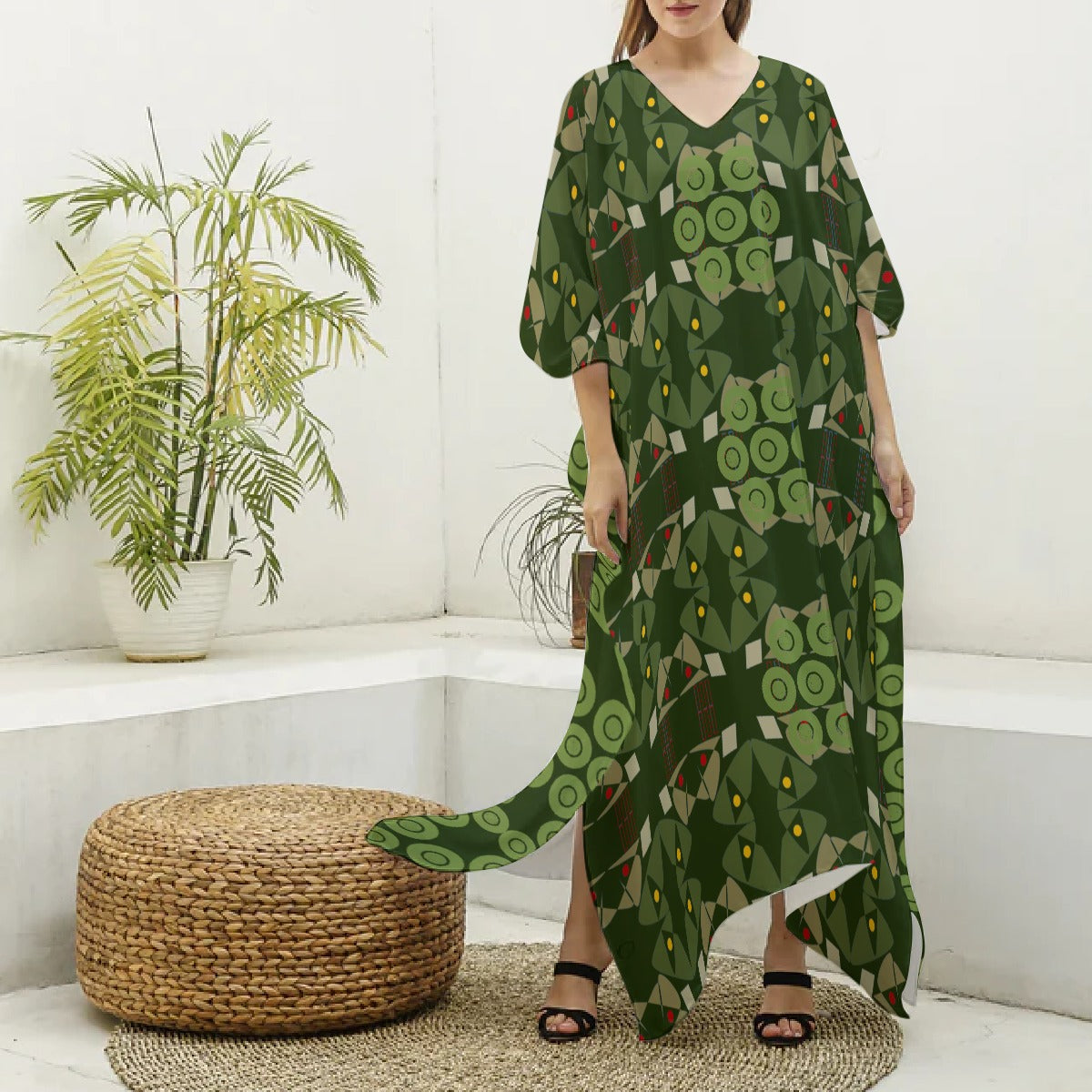 Origen Destination Women's V-neck Patterned Kaftan Robe