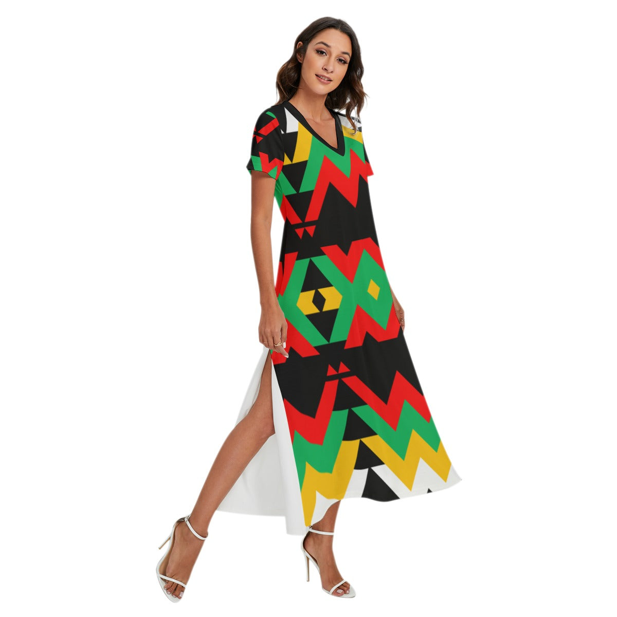 Origen Destination |On-Arrival Point of Origen Dia-symbol Women's V-neck Dress With Short Sleeve