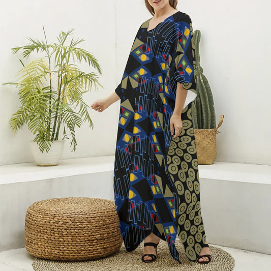 Origen Destination Women's V-neck Patterned Kaftan Robe