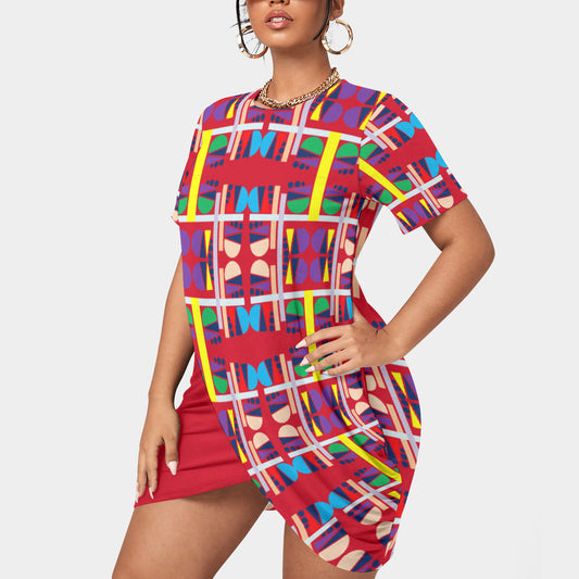 OD Women’s Stacked Hem Dress With Short Sleeve(FF) Red