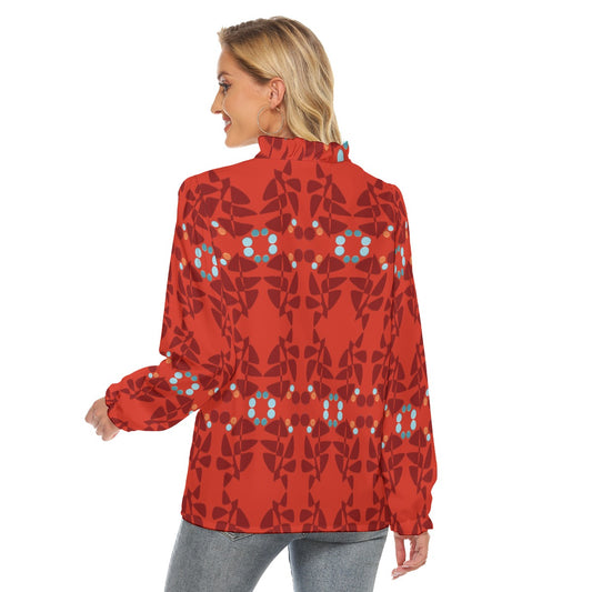 Origen Destination Women's Pleated Collar V-neck Blouse