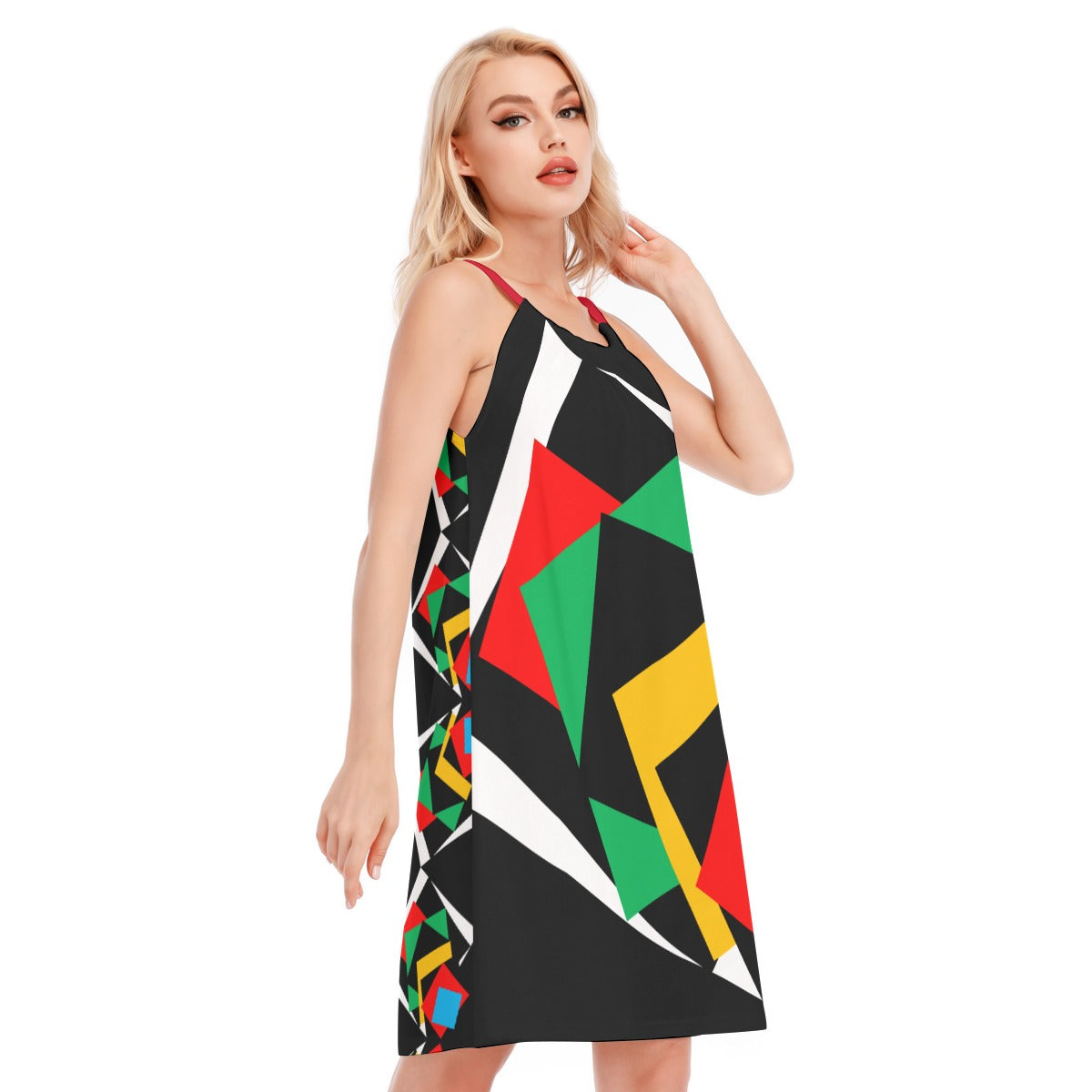 Origen Destination |On-Arrival Point of Origen Women's Black/Multicolor O-neck Cami Dress