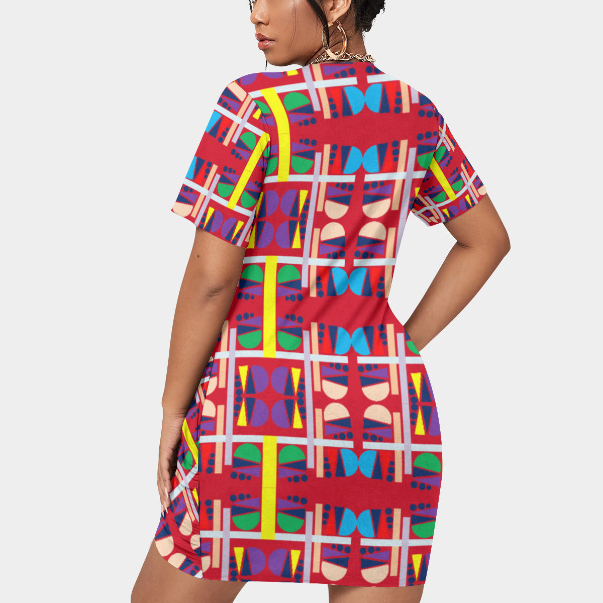 OD Women’s Stacked Hem Dress With Short Sleeve(FF) Red