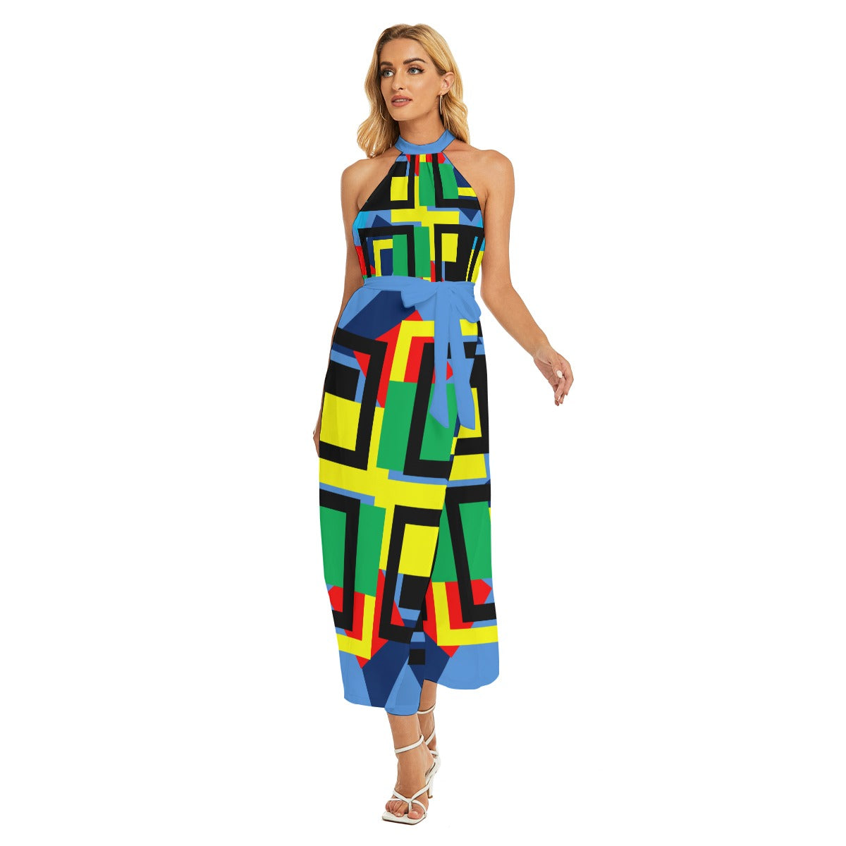 Origen Destination Women's Wrap Hem Belted Halter Dress