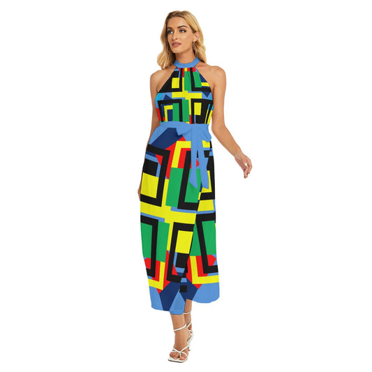 Origen Destination Women's Wrap Hem Belted Halter Dress