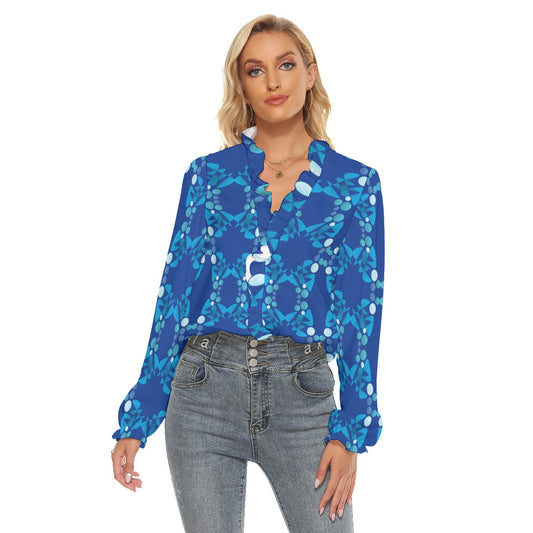 Origen Destination Women's Pleated Collar V-neck Blouse