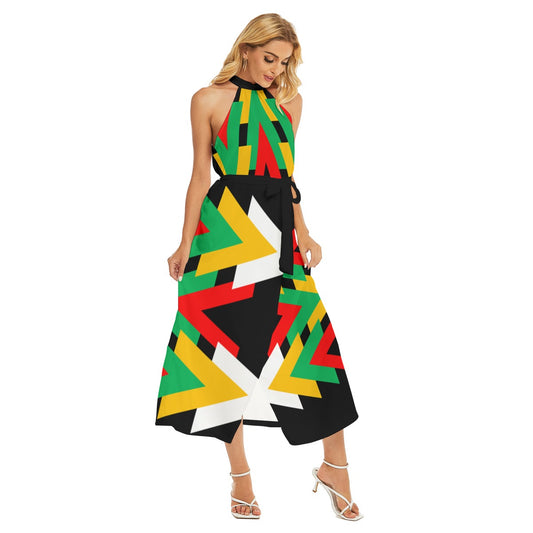 Origen Destination Women's Wrap Hem Belted Halter Dress