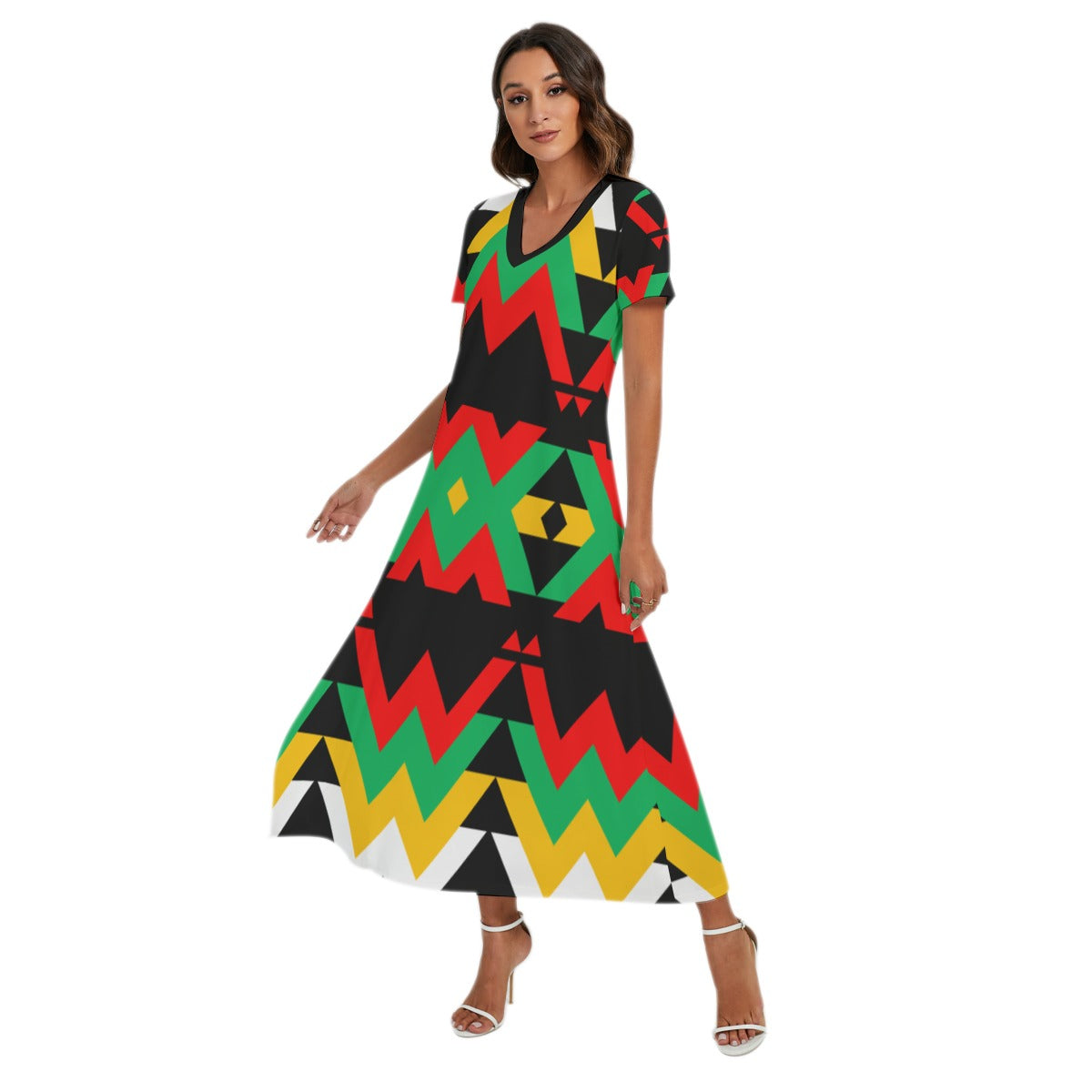 Origen Destination |On-Arrival Point of Origen Dia-symbol Women's V-neck Dress With Short Sleeve